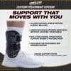 Ankle brace with hinged design that supports movement while maintaining stability, allowing natural walking motion without restriction.