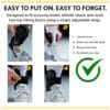 Step-by-step instructions showing how to put on the Ultra High-5 ankle brace using a single adjustable strap.