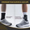 Comparison of rigid ankle brace and compression sleeve showing stronger structure and better ankle control