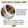 Ultra High-5 ankle brace sizing chart showing recommended brace size based on shoe size.