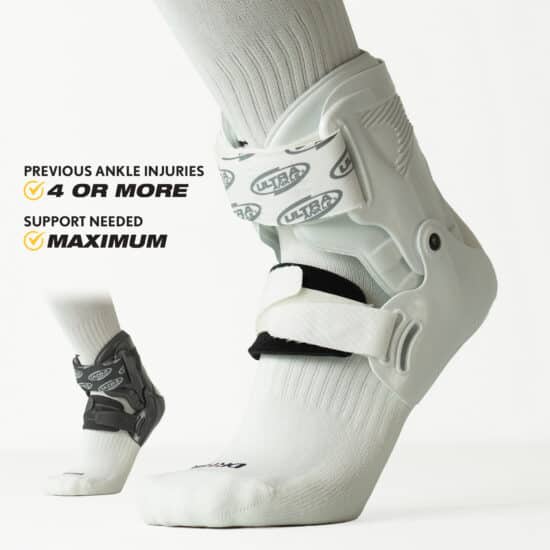 Hinged-cuff ankle brace supporting natural motion while recovering from sports injuries