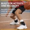 Basketball player wearing the Ultra 360 lace-up ankle brace during athletic activity and recovery.
